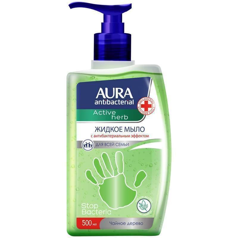 Мыло жидкое антибактериальное Aura Active Herb Чайное дерево 500 мл., флакон с дозатором