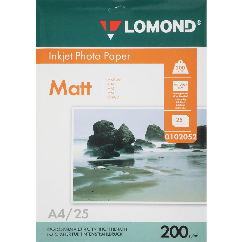 Фотобумага Lomond A4, для струйной печати, 25л, 200г/м2, белый, покрытие матовое /матовое [0102052]