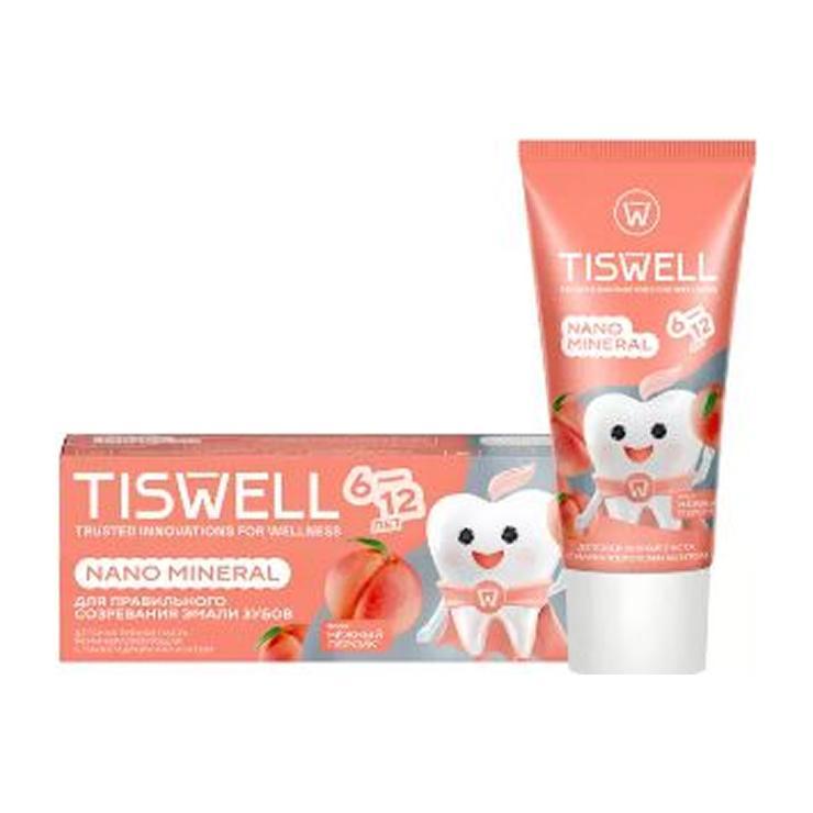 Зубная паста Tiswell нежный персик реминерализующая с наногидроксиапатитом для детей 6-12 лет 60 гр., картон