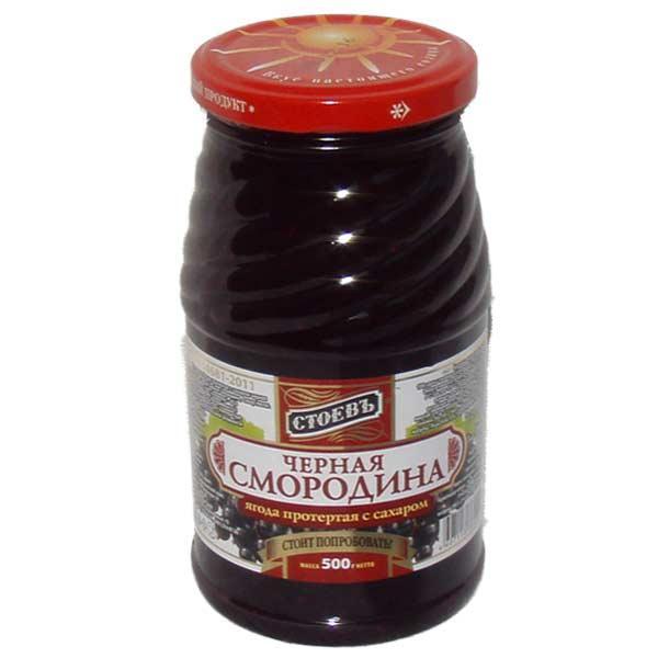 Ягода протертая Стоевъ Черная смородина с сахаром, 500 гр., стекло