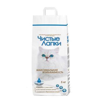 Наполнитель для кошачьего туалета комкующийся, Чистые Лапки, 5 кг., пластиковый пакет