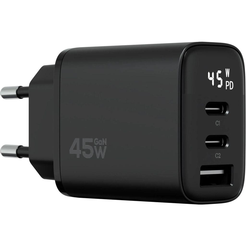 Сетевое зарядное устройство MAGSSORY ACH008, USB-A, 2xUSB-C, 45Вт, 3.25A, черный