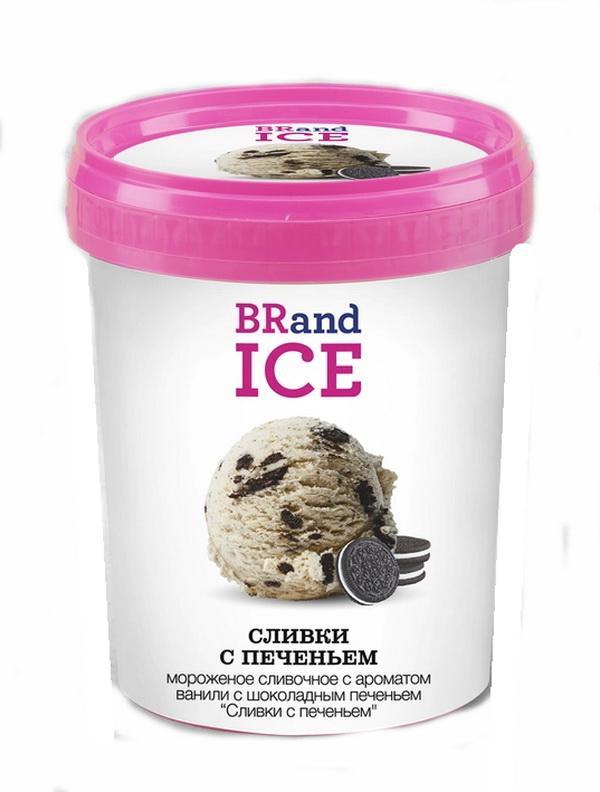 Мороженое пломбир BRandICE сливочное сливки с печеньем 600 гр., ПЭТ