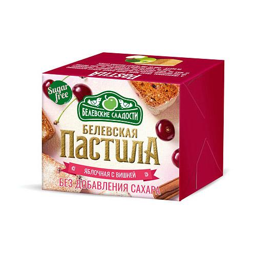 Белёвская пастила яблочная без сахара с вишней и корицей, 200 гр., картон