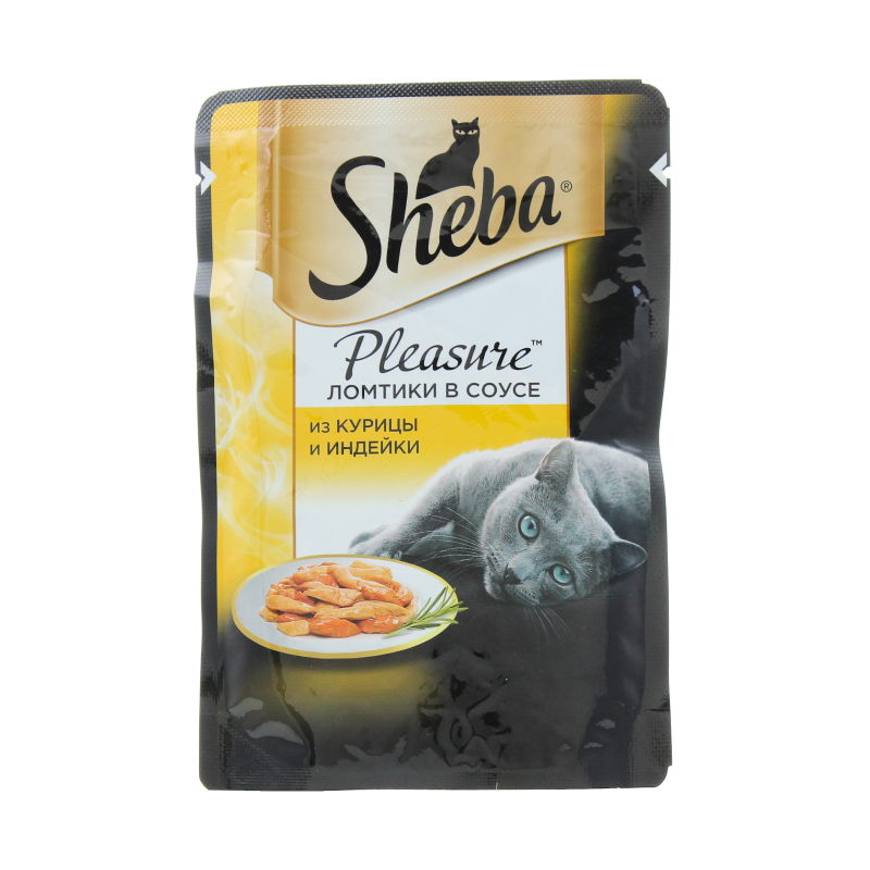 Влажный корм для взрослых кошек Sheba из курицы и индейки ломтики в соусе 85 гр. пауч