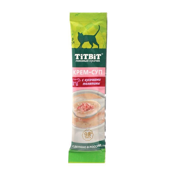 Крем-суп для кошек TiTBiTс кусочками телятины 10 гр., флоу-пак