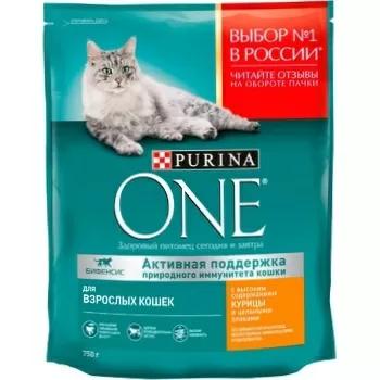 Корм сухой для кошек Purina One с курицей и злаками 750 гр., дой-пак