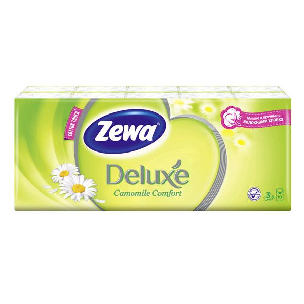 Платки носовые бумажные с ароматом ромашки Zewa Deluxe, 10 шт., пластиковый пакет