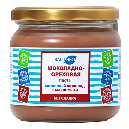 Шоколадно-ореховая паста без сахара Молочный шоколад с маслом ГХИ, Вастеко, 380 гр., стекло