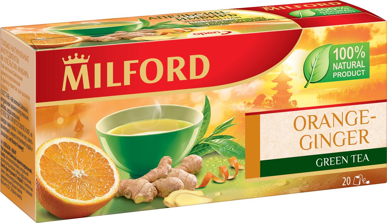 Чай Milford Orange-ginger зеленый 20 пакетиков 35 гр., картон