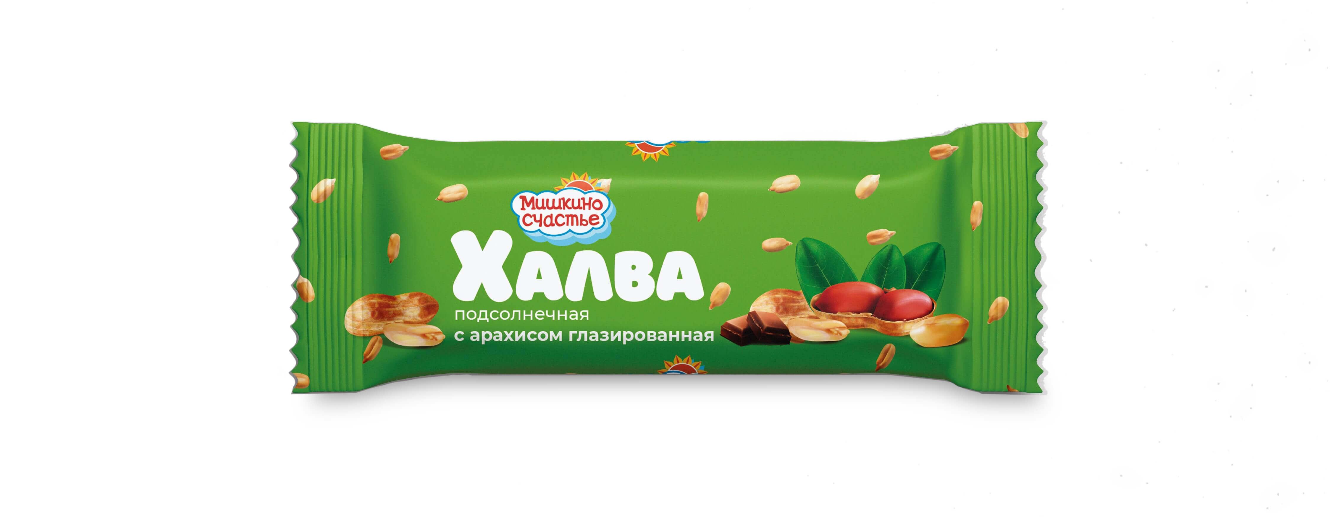 Батончик Мишкино счастье халва подсолнечная с арахисом 50 гр., флоу-пак