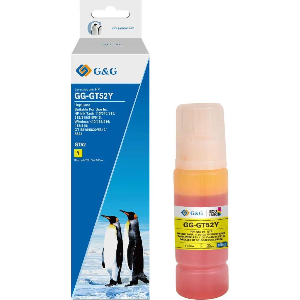 Чернила G&G GG-GT52Y, для HP, 100мл, желтый