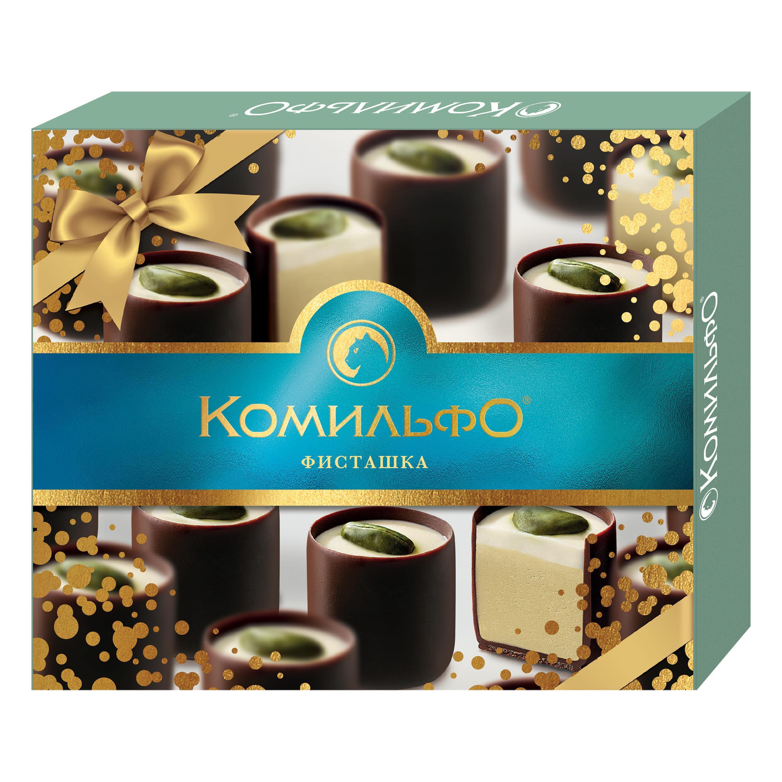 Конфеты КОМИЛЬФО шоколадные Фисташка с двухслойной начинкой, 232 гр., картон
