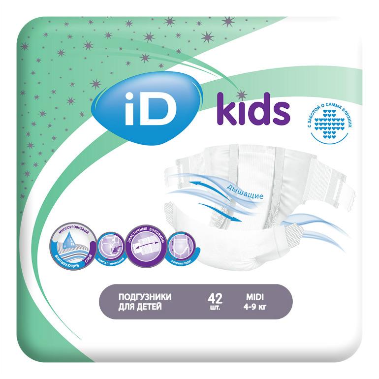Подгузники ID Kids Midi (4-9 кг.) 42 шт., флоу-пак