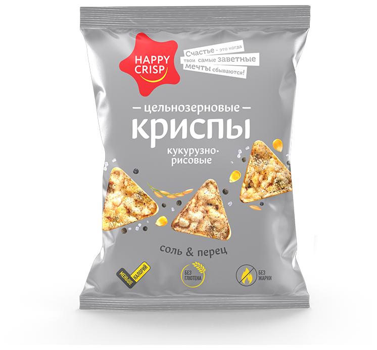 Криспы Happy crisp Соль и Перец кукурузно-рисовые 50 гр., флоу-пак