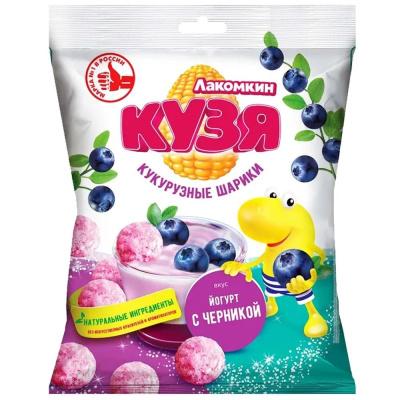 Шарики кукурузные Кузя Лакомкин со вкусом йогурта с черникой 50 гр., флоу-пак