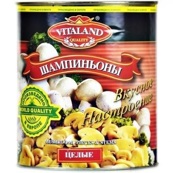 Шампиньоны целые, Vitaland, 3,1 л., жестяная банка