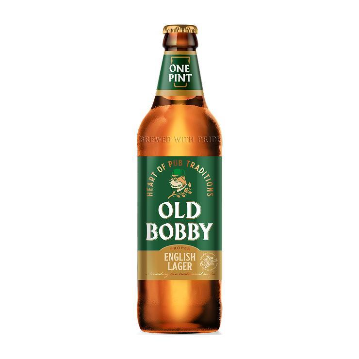 Пиво Old Bobby Lager светлое фильтрованное пастеризованное 4,6% 568 мл., стекло