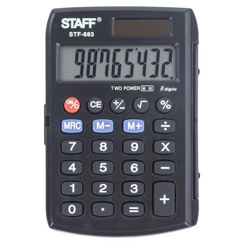 Калькулятор карманный (95х62 мм), 8 разрядов, двойное питание, Staff STF-883