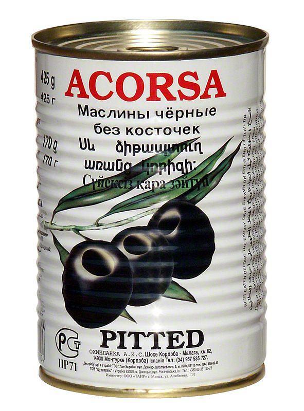 Маслины Acorsa черные с косточкой, 300 гр., ж/б
