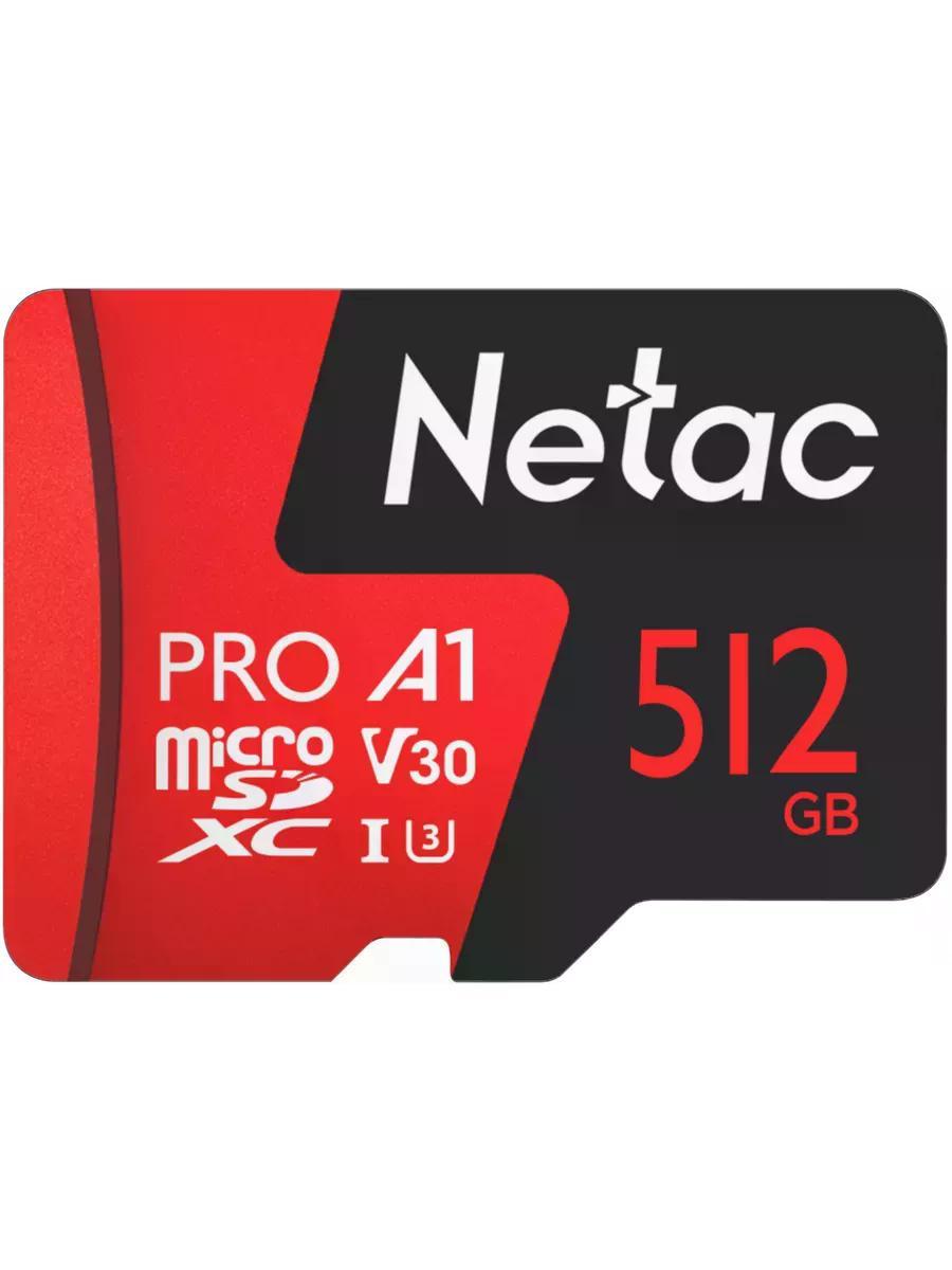Карта памяти microSDXC UHS-I U3 Netac P500 Extreme Pro 512 ГБ, 100 МБ/с, Class 10, NT02P500PRO-512G-R, 1 шт., переходник SD