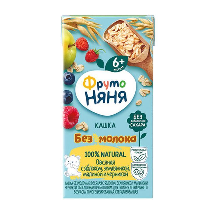 Кашка Фруто Няня овсяная безмолочная яблоко земляника малина и черника с 6 месяцев 200 мл., тетра-пак