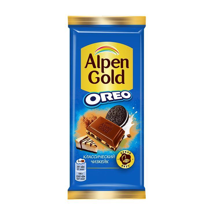Шоколад Alpen Gold Орео молочный чизкейк 85 гр., флоу-пак