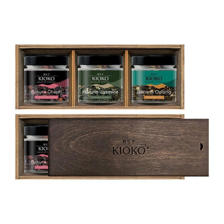 Набор Kioko OKINAWA BLOSSOM Коллекция черного чая зеленого чая и улуна 120 гр., дерево