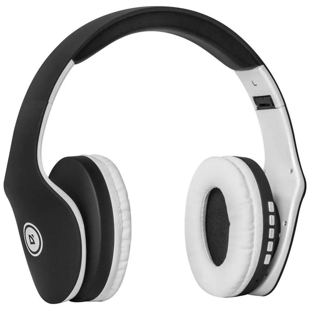 Наушники с микрофоном (гарнитура) DEFENDER FREEMOTION B525, Bluetooth, беспроводные, черные с белым, 63525