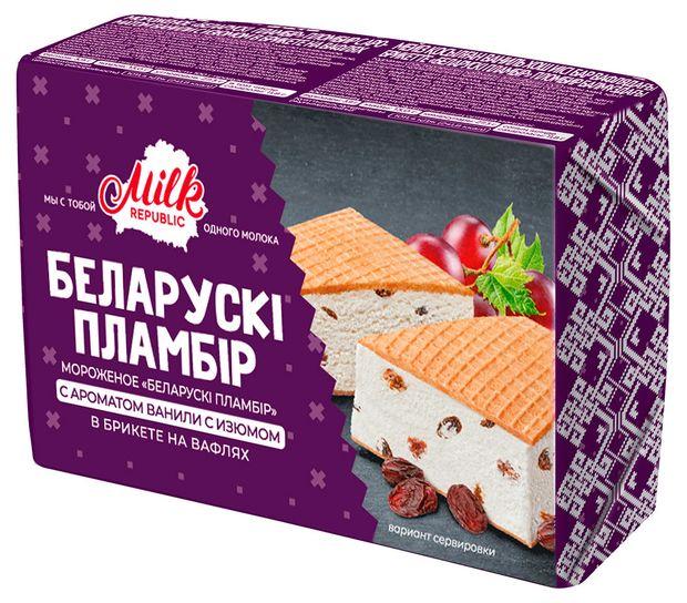 Мороженое пломбир Белорусский пломбир брикет на вафлях белорусский ванильный с изюмом 100 гр., бумага