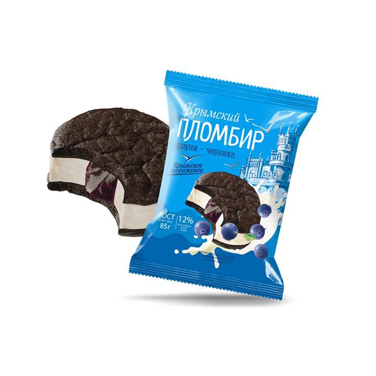 Мороженое Крымское мороженое пломбир брауни черника 12% 85 гр., флоу-пак