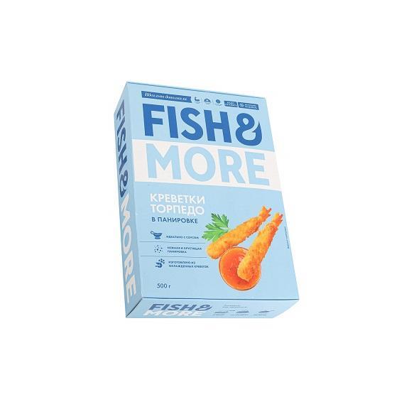 Креветка Ваннамей Fish and More Торпедо в панир. очищ.б/пищ.с хвост.с/м, 21-25 шт/фунт 500 гр., картон