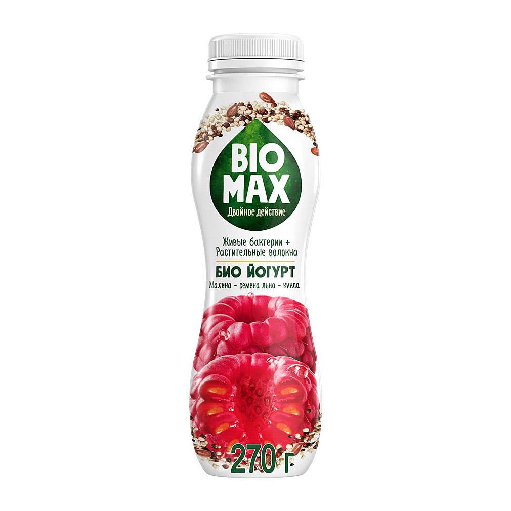 Биойогурт малина, семена льна, киноа 1,6%, Bio Max, 270 гр, ПЭТ