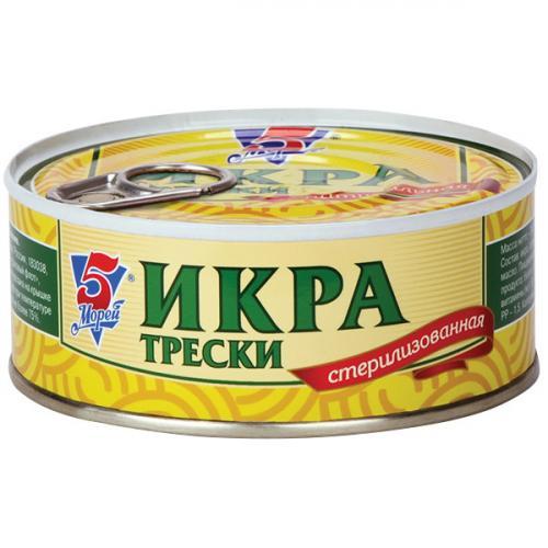 Икра 5 Морей трески натуральная 240 гр., ж/б