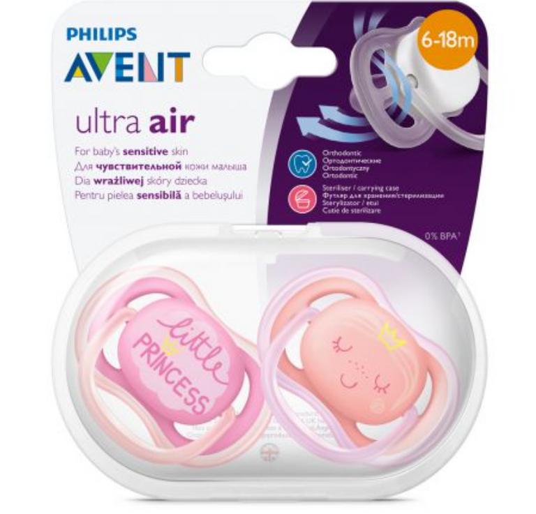 Пустышка Philips utra air 6-18мес 2 шт с футляром, блистер