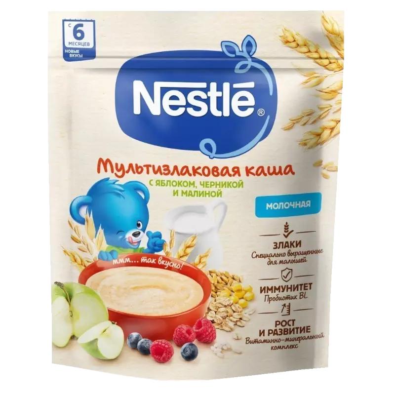Каша Nestle молочная мультизлаковая с яблоком, черникой и малиной 6м+ с бифидобак 200 гр., пакет