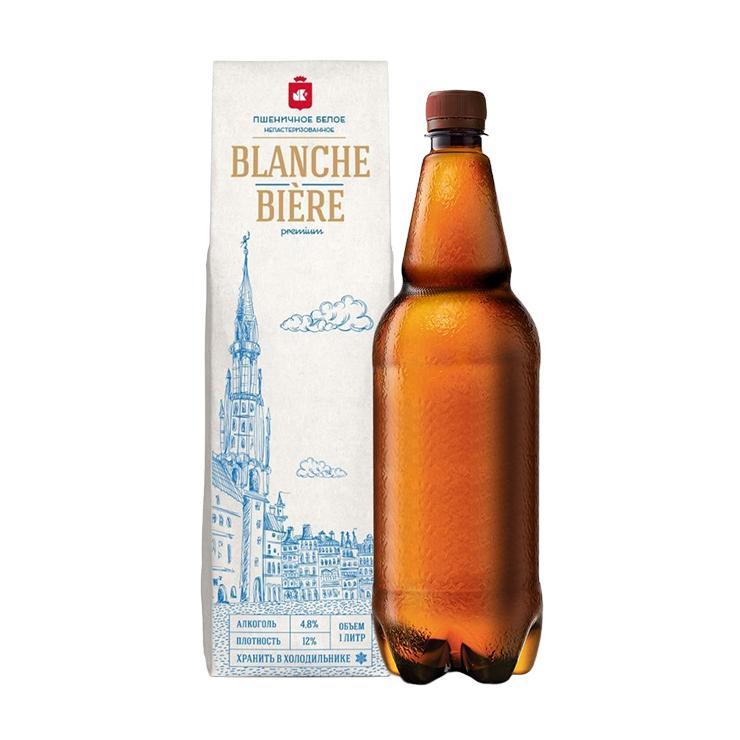 Напиток пивной Blanche biere Пшеничное белое нефильтрованный непастеризованный 4,8% 1 л., ПЭТ