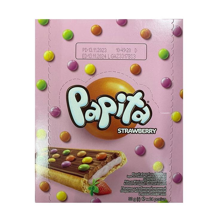 Батончики Papita с клубникой и шоколадным драже 33 гр., флоу-пак