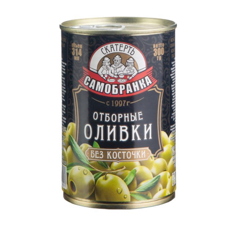 Оливки Скатерть-Самобранка отборные без косточек, 300 гр., ж/б