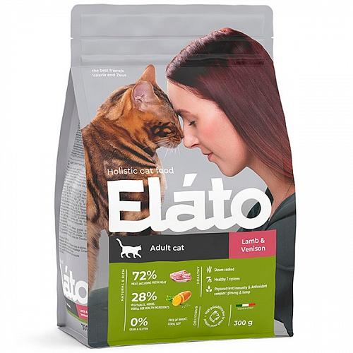 Корм для взрослых кошек Elato Holistic с ягненком и олениной 300 гр., пакет