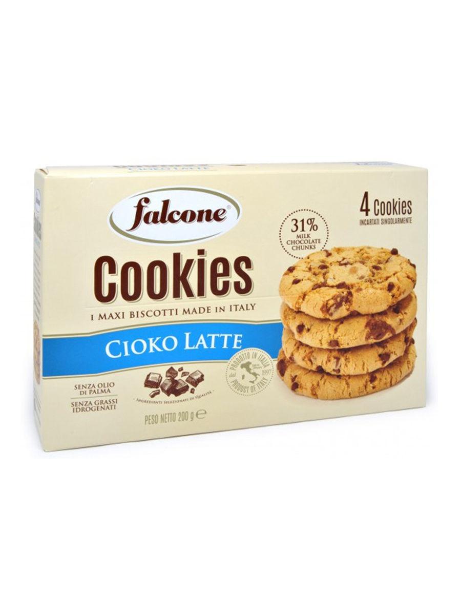 Печенье Falcone Cookies сахарное с молочный шоколадом 200 гр., картон