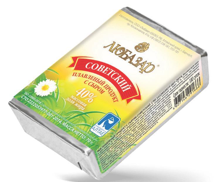 Продукт сырный плавленый Любазар Советский 70 гр., обертка