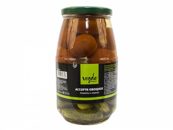 Ассорти овощное Vegda Product томаты и огурцы ГОСТ 1,5 л., стекло