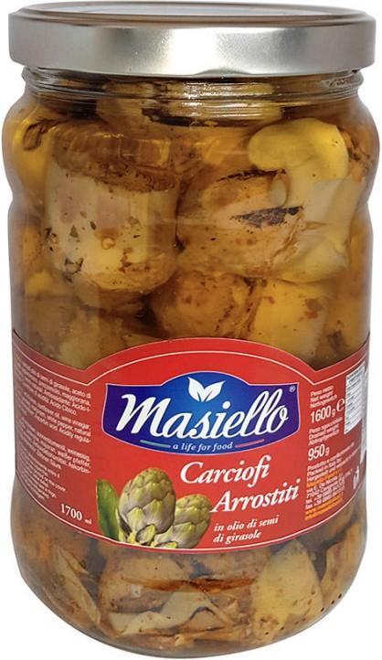 Артишоки Masiello целые на гриле в масле 1,6 кг., стекло