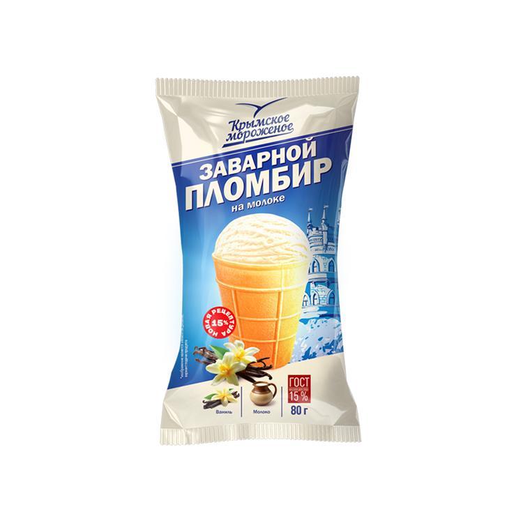 Мороженое Крымское мороженое заварной пломбир вафельный стаканчик 15% 80 гр., флоу-пак