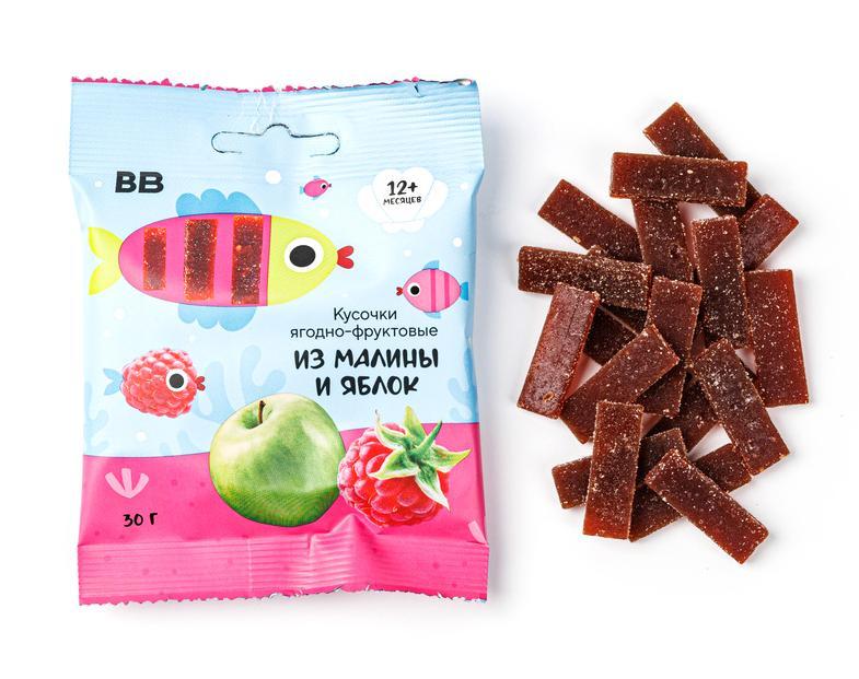 Кусочки ягодно-фруктовые ВкусВилл из малины и яблок 30 гр., флоу-пак