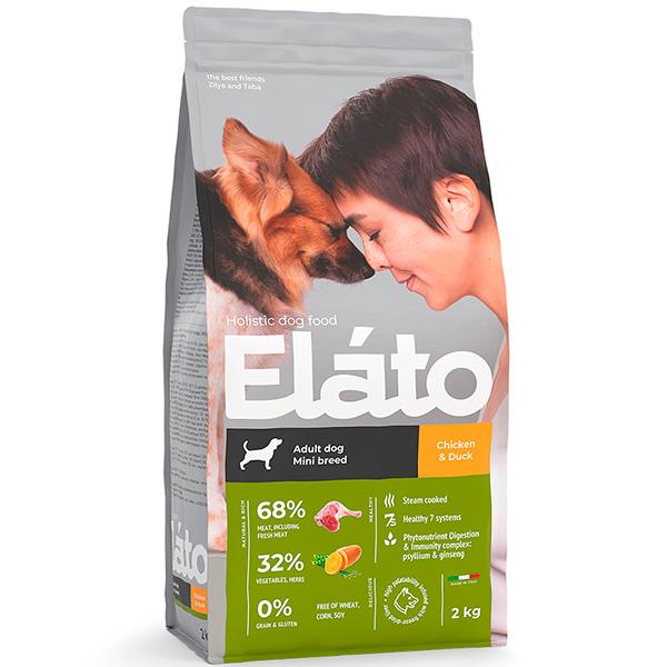 Корм Elato Holistic для взрослых собак мелких пород с курицей и уткой, 2 кг., дой-пак