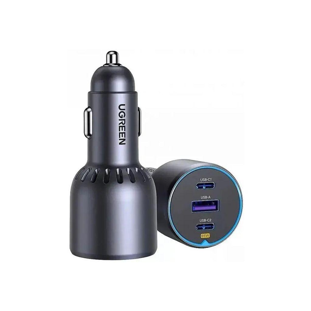 Автомобильное зарядное устройство UGREEN EC703, USB-A, 2xUSB-C, 75Вт, 3A, серый [35024]