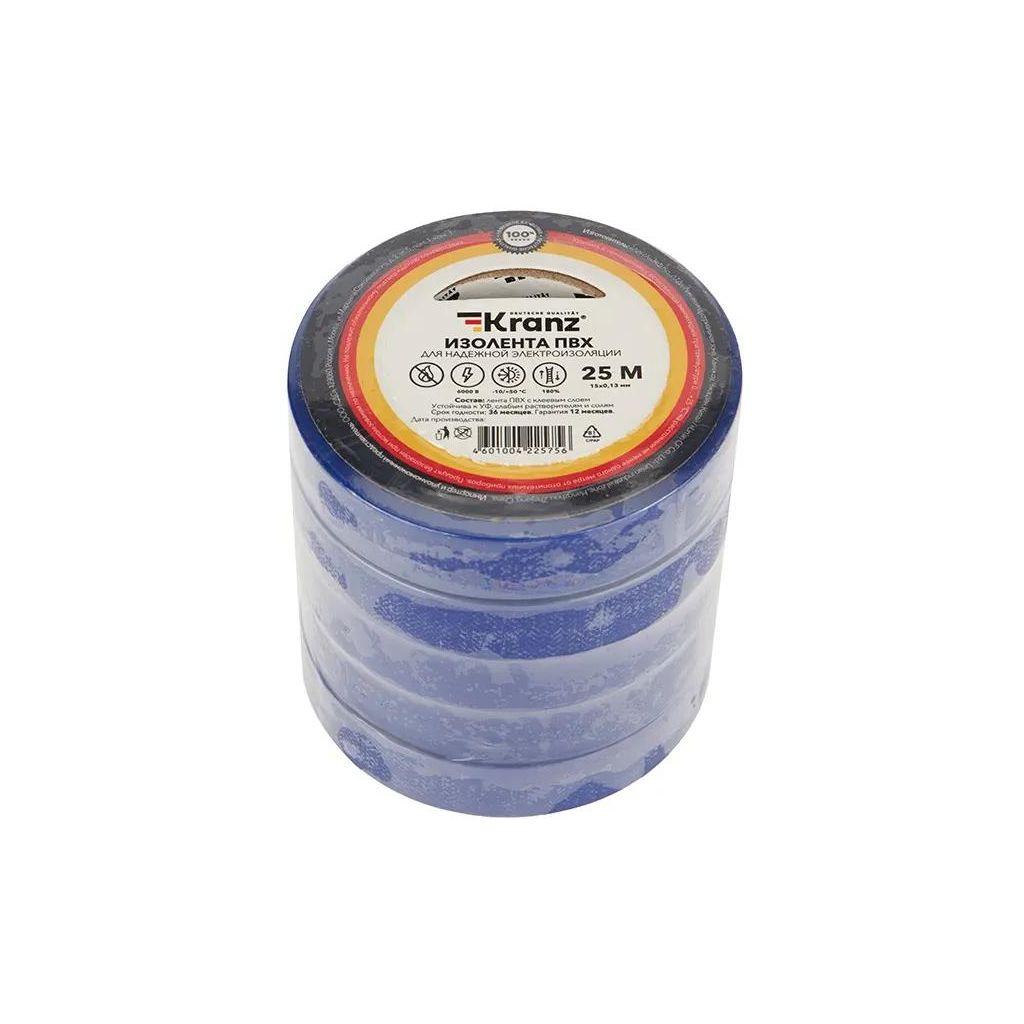 Изолента KRANZ KR-09-2105, ширина 15мм, 25м, синий