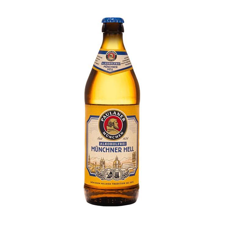 Пиво Paulaner Munchner Hell светлое фильтрованное пастеризованное безалкогольное 500 мл., стекло